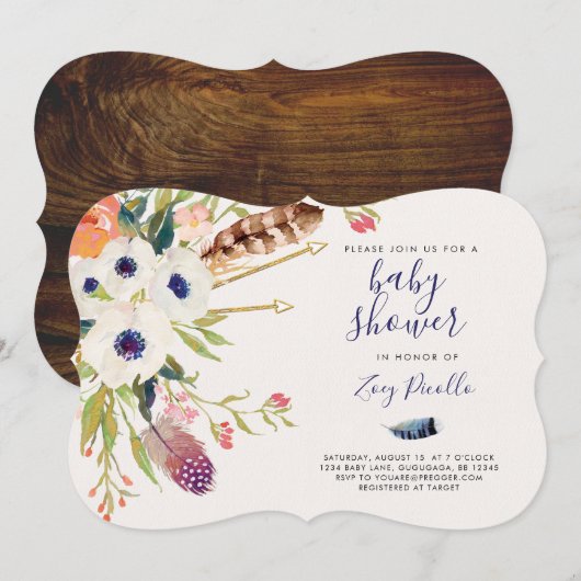 Herfst Floral Boho Baby shower Uitnodiging (Voorkant / Achterkant)