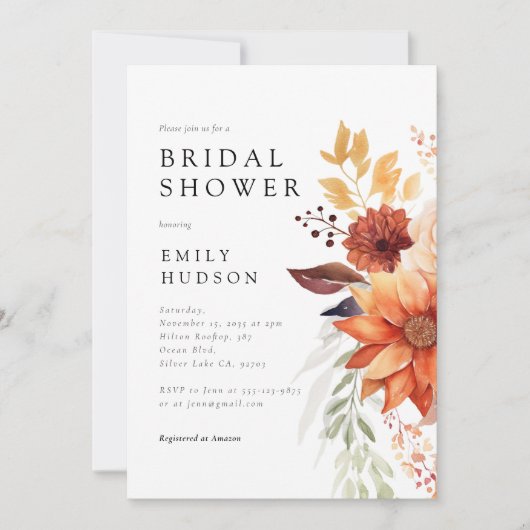 Herfst Floral Boho Bridal Shower Invitation Kaart (Voorkant)