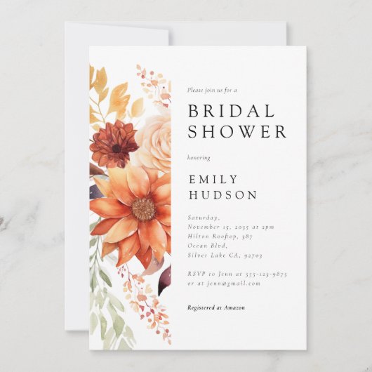 Herfst Floral Boho Bridal Shower Invitation Kaart (Voorkant)