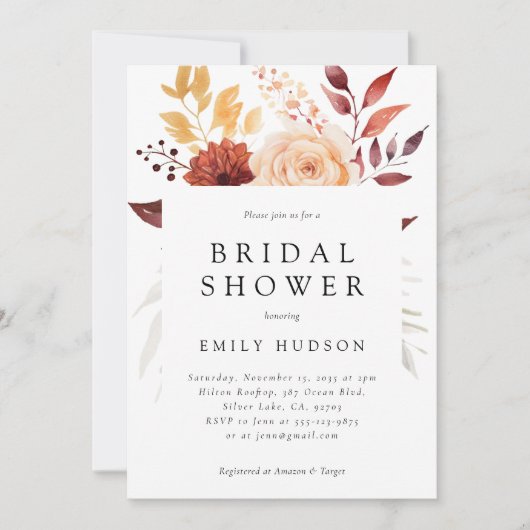 Herfst Floral Boho Bridal Shower Invitation Kaart (Voorkant)