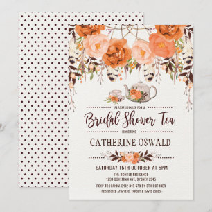 Herfst Floral Boho Bridal Tea Kaart
