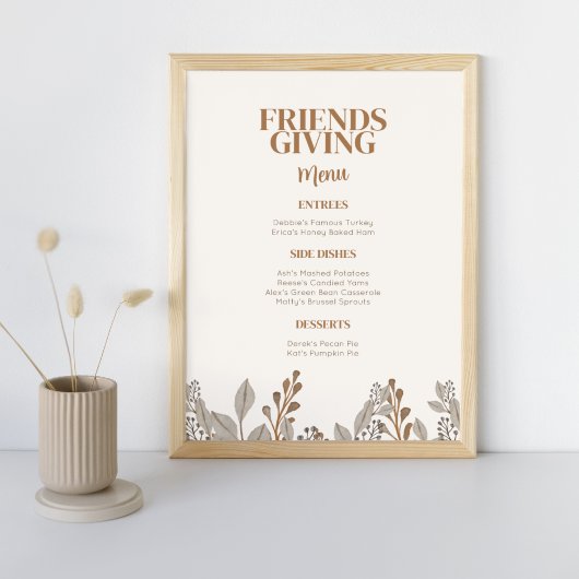 Herfst Floral Boho Friendsgiving Menu Poster