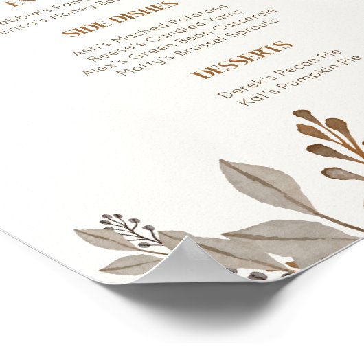 Herfst Floral Boho Friendsgiving Menu Poster (Hoek)