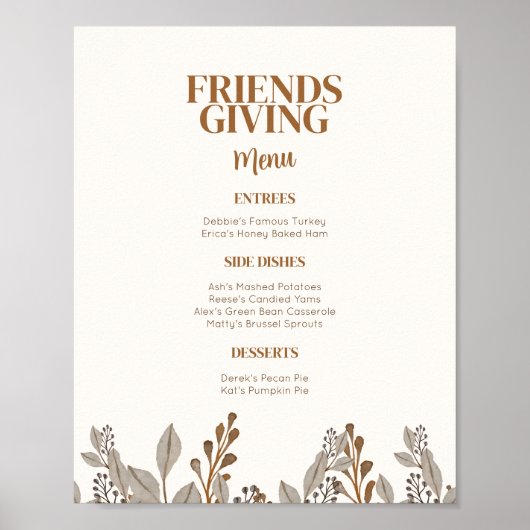 Herfst Floral Boho Friendsgiving Menu Poster (Voorkant)