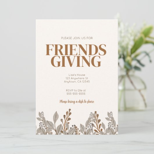 Herfst Floral Boho Friendsgiving Uitnodiging (Staand voorkant)
