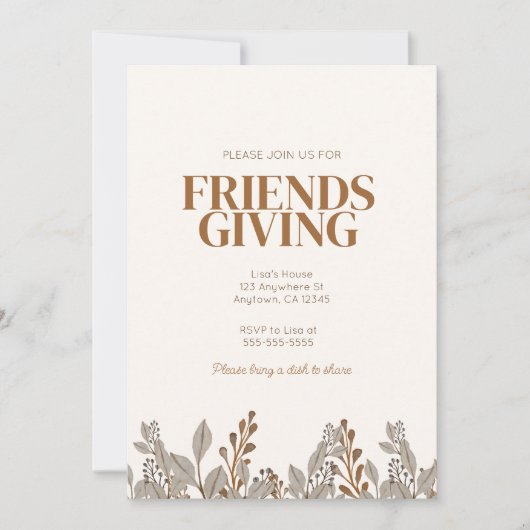 Herfst Floral Boho Friendsgiving Uitnodiging (Voorkant)