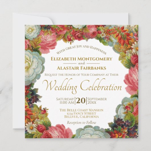 herfst Floral Boho Marsala Square Wedding Kaart (Voorkant)