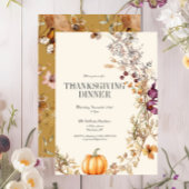 Herfst Floral Boho Pompoen Thanksgiving Diner Kaart