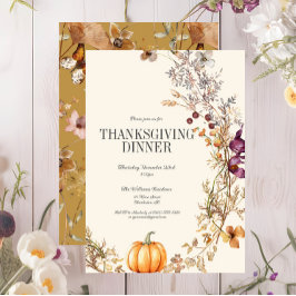 Herfst Floral Boho Pompoen Thanksgiving Diner Kaart
