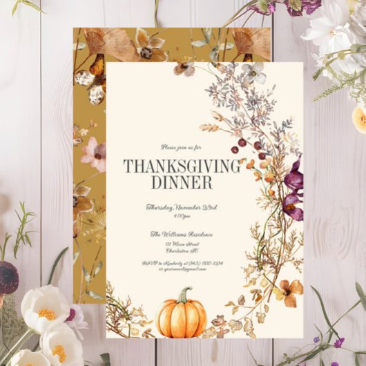 Herfst Floral Boho Pompoen Thanksgiving Diner Kaart