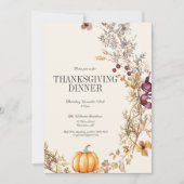 Herfst Floral Boho Pompoen Thanksgiving Diner Kaart (Voorkant)