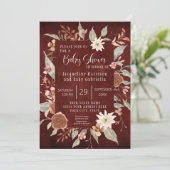 Herfst Floral BOHO Script Girl Baby shower Burgund Kaart (Staand voorkant)
