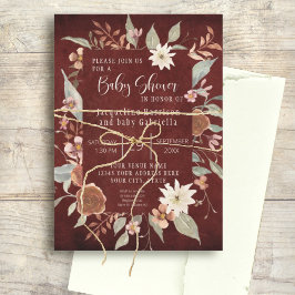 Herfst Floral BOHO Script Girl Baby shower Burgund Kaart