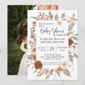 Herfst Floral BOHO Script Girl Baby shower Foto IV Kaart (Voorkant / Achterkant)
