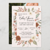Herfst Floral BOHO Script Girl Baby shower Foto Kaart (Voorkant / Achterkant)