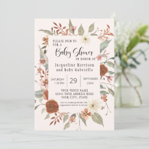 Herfst Floral BOHO Script Girl Baby shower Foto Kaart