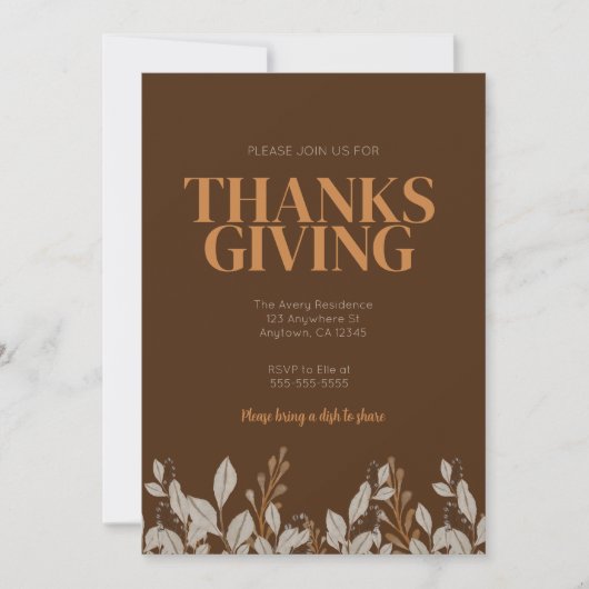 Herfst Floral Boho Thanksgiving Uitnodiging (Voorkant)