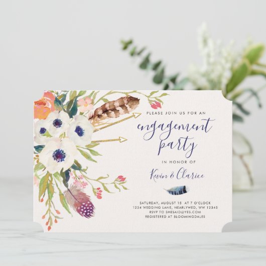 Herfst Floral Boho Verloving Uitnodiging (Staand voorkant)