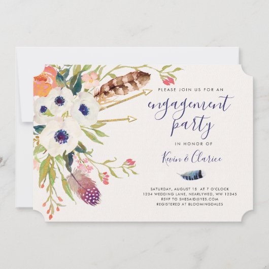 Herfst Floral Boho Verloving Uitnodiging (Voorkant)