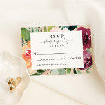 Herfst Floral Border Wedding Rustic Burgundy RSVP Kaartje<br><div class="desc">Deze elegante roestachtige bruiloft RSVP-kaart is voorzien van een lijst bloemen voor de waterverf van de zomer en de herfst, met inbegrip van rozen, dahlias, pony bloemen en groen, in een prachtig herfstpalet van wogoerrood, goudgeel, perzik sinaasappel, wazige roze en groene tinten. Omvat een neutrale beige achtergrondkleur die kan worden...</div>