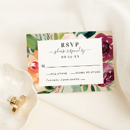Herfst Floral Border Wedding Rustic Burgundy RSVP Kaartje
