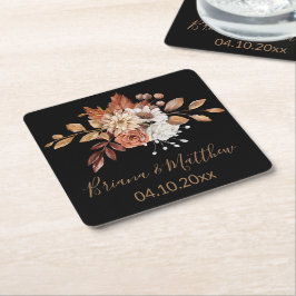 Herfst Floral Bouquet Black Square Paper Onderzett Kartonnen Onderzetters