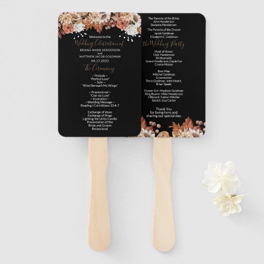 Herfst Floral Bouquet Black Wedding Handwaaier (Voorkant en achterkant)
