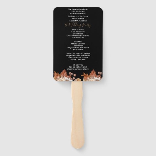 Herfst Floral Bouquet Black Wedding Handwaaier (Achterkant)