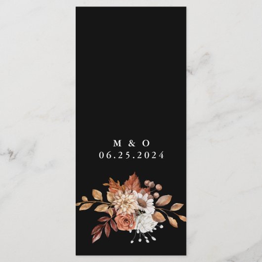 Herfst Floral Bouquet Black Wedding Menu (Achterkant)