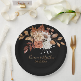 Herfst Floral Bouquet Black Wedding Paper Borden Papieren Bordje