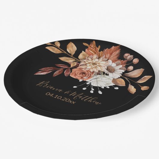 Herfst Floral Bouquet Black Wedding Paper Borden Papieren Bordje (Gekanteld)