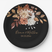 Herfst Floral Bouquet Black Wedding Paper Borden Papieren Bordje (Voorkant)
