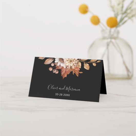 Herfst Floral Bouquet Black Wedding Place Card Plaatskaartje (Achterkant)