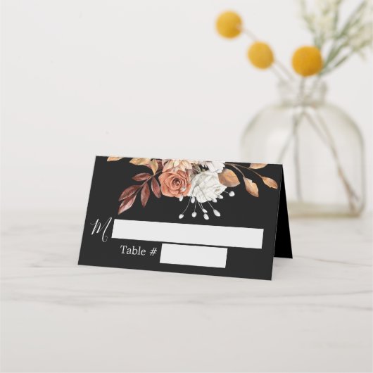 Herfst Floral Bouquet Black Wedding Place Card Plaatskaartje (Voorkant)