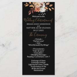 Herfst Floral Bouquet Black Wedding Programme Programmakaart
