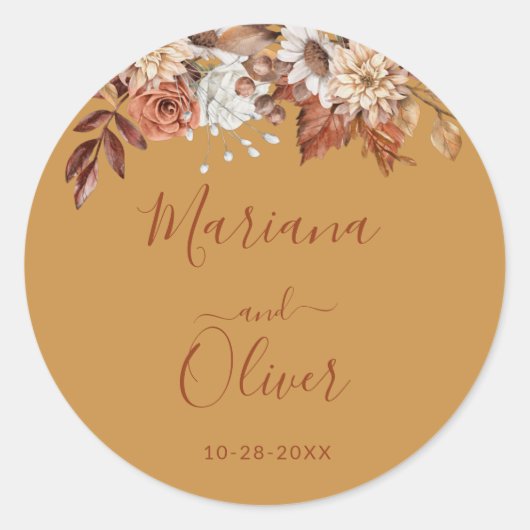Herfst Floral Bouquet Gold Envelope Ronde Sticker (Voorkant)