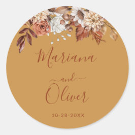 Herfst Floral Bouquet Gold Envelope Ronde Sticker