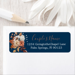 Herfst Floral Bouquet Navy Blue Return Label
