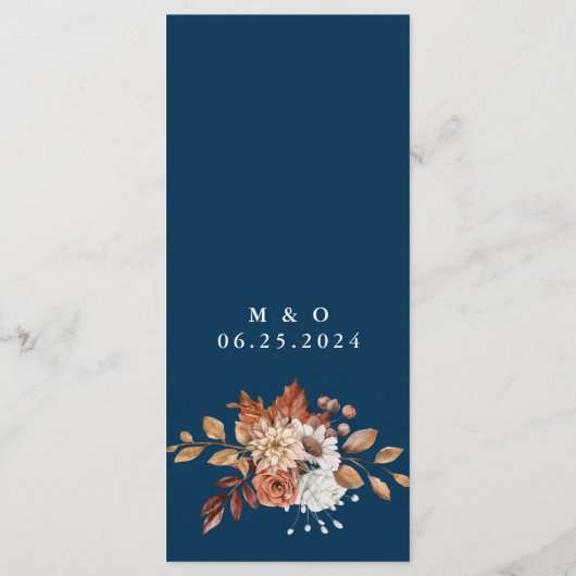 Herfst Floral Bouquet Navy Blue Wedding Menu (Achterkant)