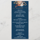 Herfst Floral Bouquet Navy Blue Wedding Menu (Voorkant)