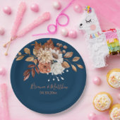 Herfst Floral Bouquet Navy Blue Wedding Paper Bord (Feest)