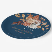 Herfst Floral Bouquet Navy Blue Wedding Paper Bord (Gekanteld)