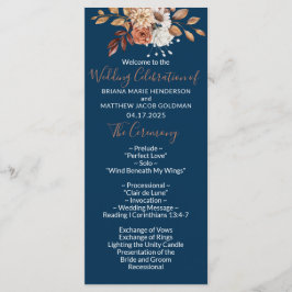 Herfst Floral Bouquet Navy Blue Wedding Program Programmakaart