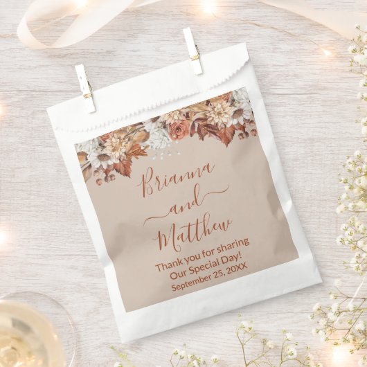 Herfst Floral Bouquet op Taupe Favor Bag Bedankzakje (Geknipt)