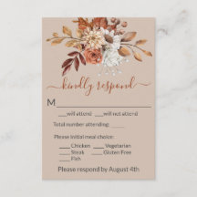 Herfst Floral Bouquet Taupe Enclosure RSVP Card