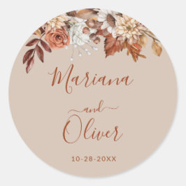 Herfst Floral Bouquet Taupe Envelope Ronde Sticker