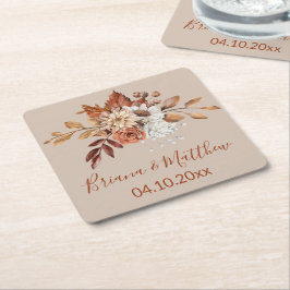 Herfst Floral Bouquet Taupe Square Paper Onderzett Kartonnen Onderzetters