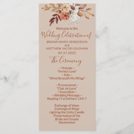 Herfst Floral Bouquet Taupe Wedding Programme Programmakaart