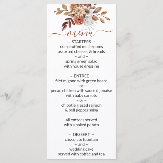Herfst Floral Bouquet Wedding Menu (Voorkant)