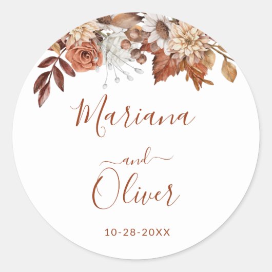 Herfst Floral Bouquet White Envelope-zegels Ronde Sticker (Voorkant)